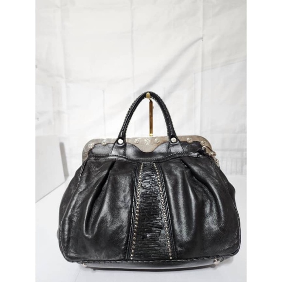 SOLD***Authentic VERSACE Embossed Frame Leather Satchel Black - Picture 4 of 15